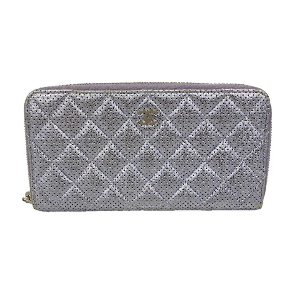 Chanel long wallet, Matelassé, perforated leather, purple, women's.